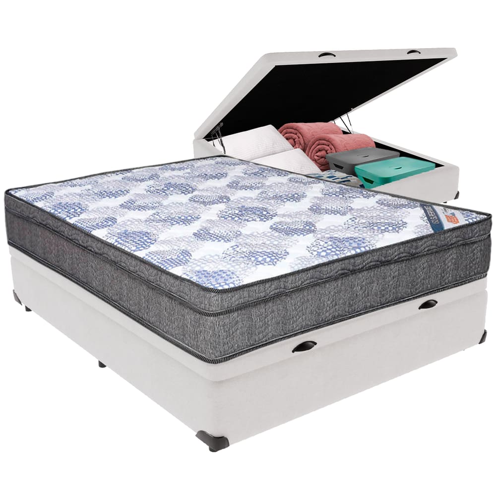 Cama Box Casal Baú Preto Colchão Ortobom Molas