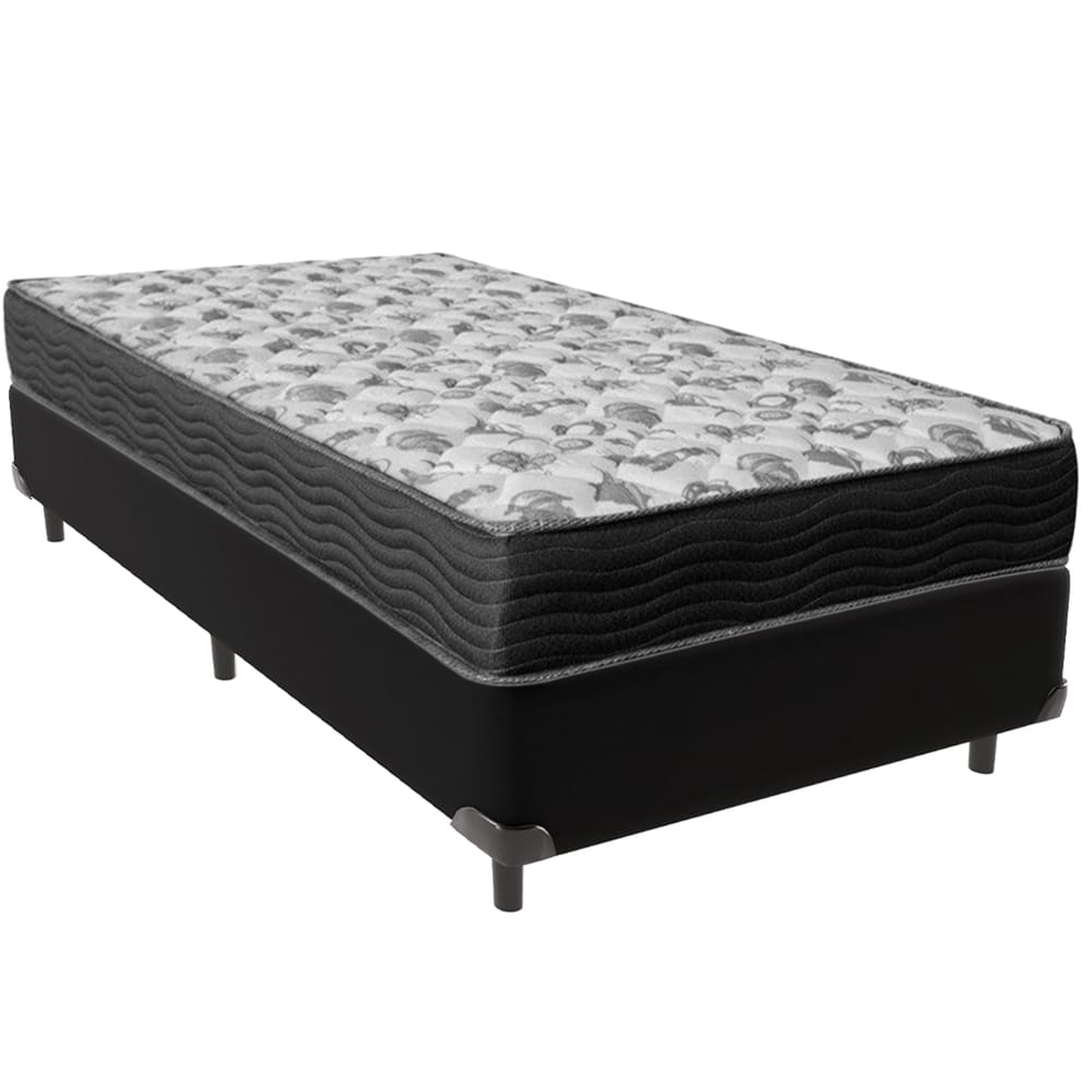 Cama Box Preto e Colchão ISO100 Espuma D33 Solteiro Ortobom