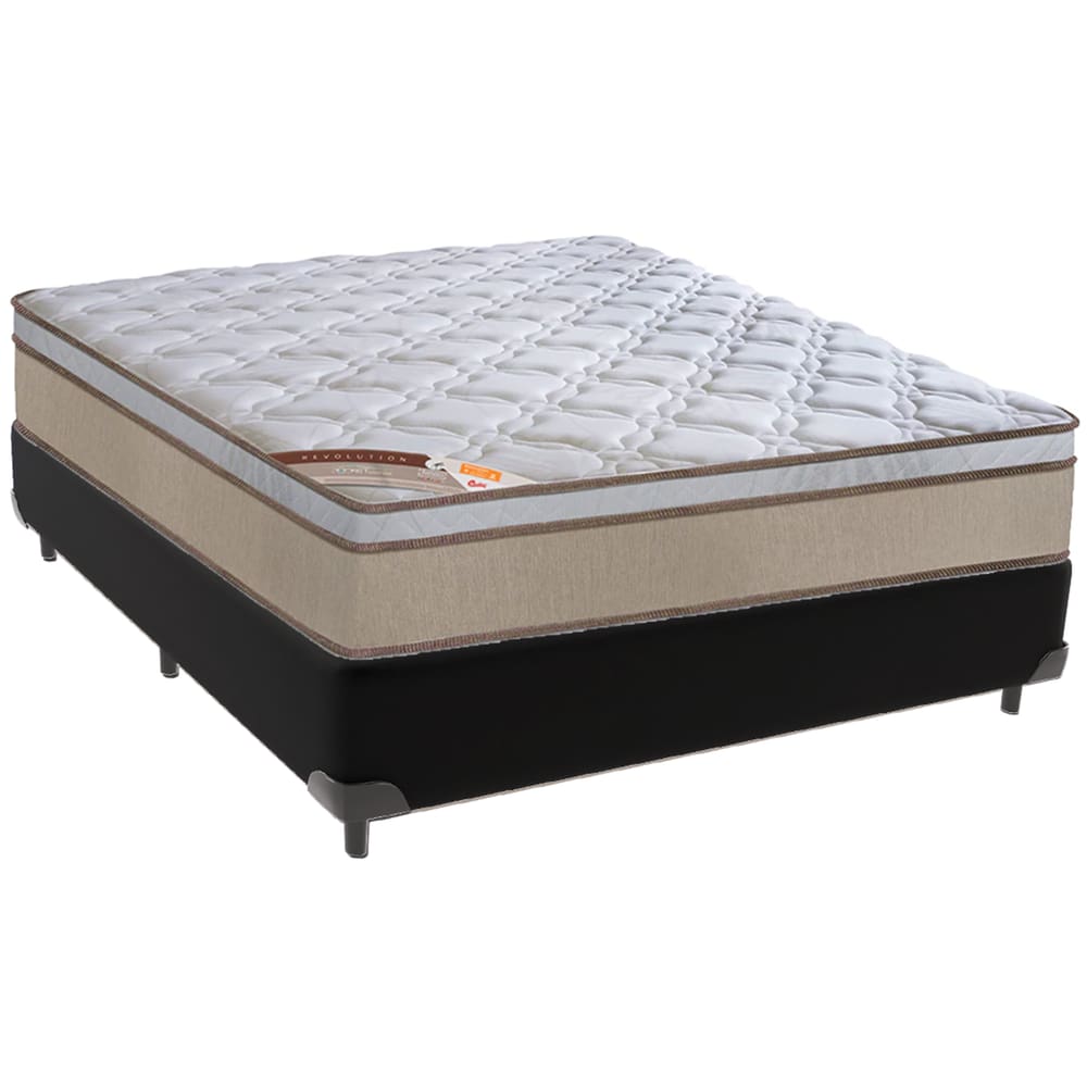 Cama Box Preto e Colchão Revolution Tecnopedic Molas Casal Castor