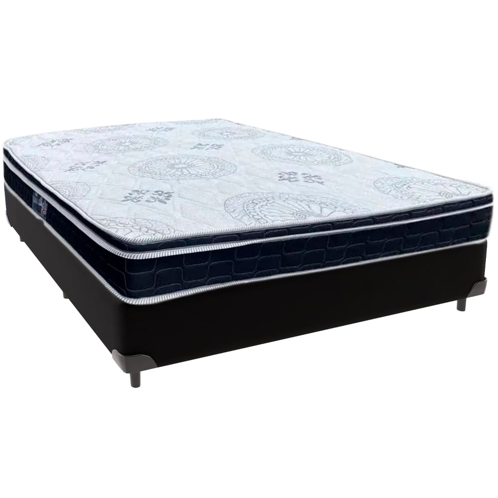 Cama Box Preto e Colchão Orthosono D33 Com Euro Pillow Casal Anjos