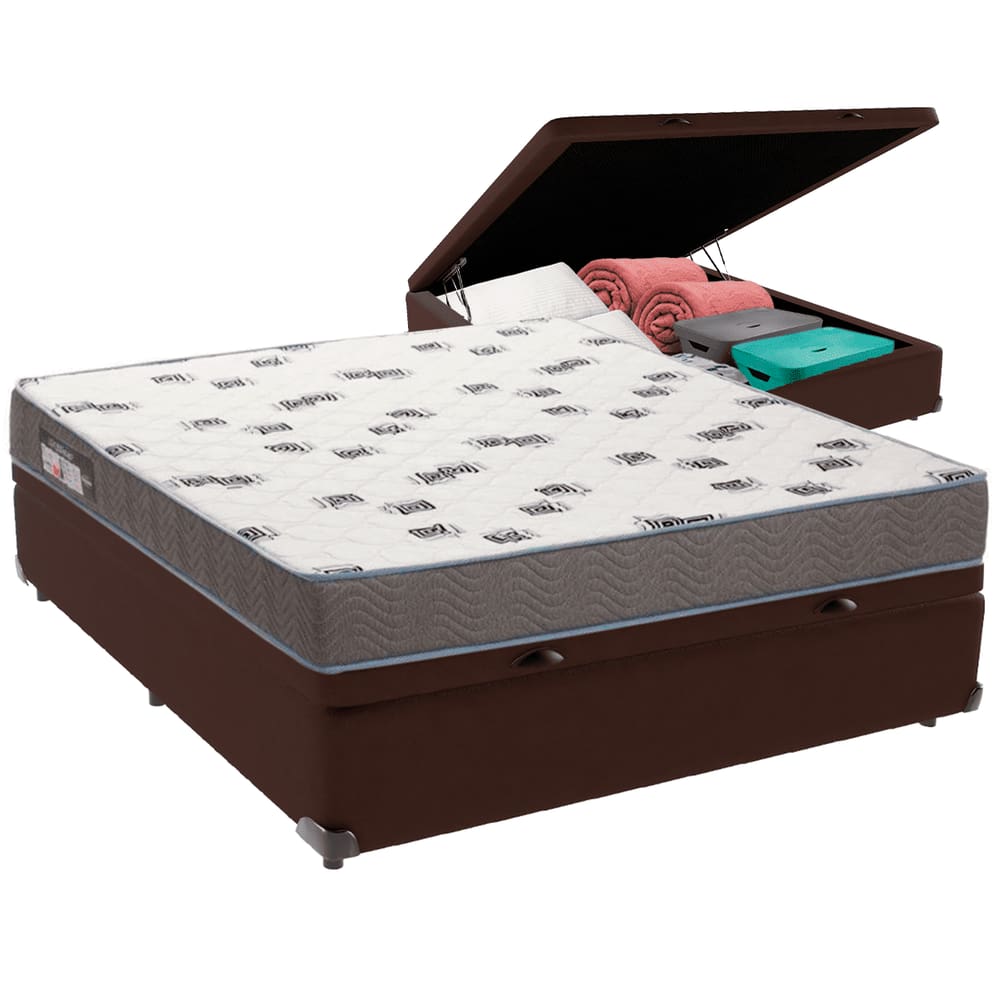 Cama Box Baú e Colchão Light Espuma D33 Casal Ortobom