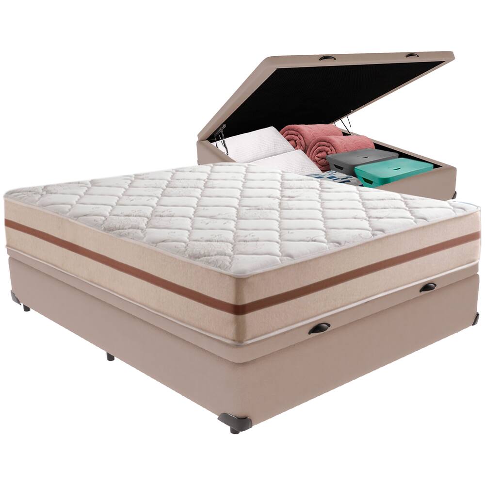 Cama Box Baú e Colchão Classic 22 cm Molas ensacadas Casal Anjos