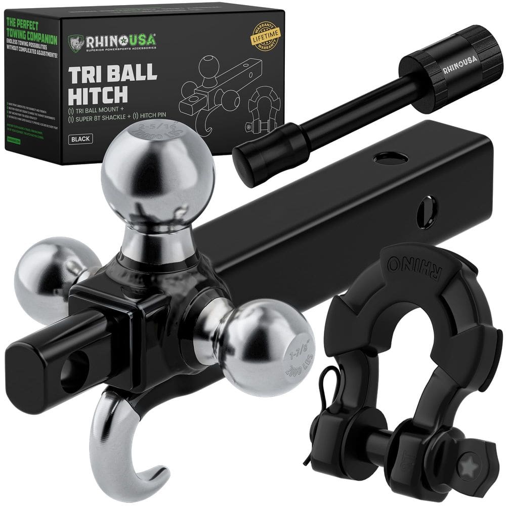 Trailer Hitch Tri-Ball Mount Rhino USA com gancho, manilha e fechadura