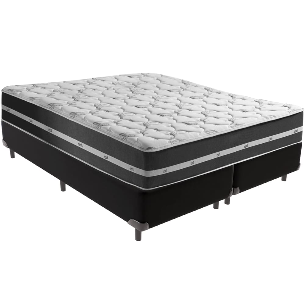 Cama Box Preto e Colchão Classic Preto Molas ensacadas Queen Anjos