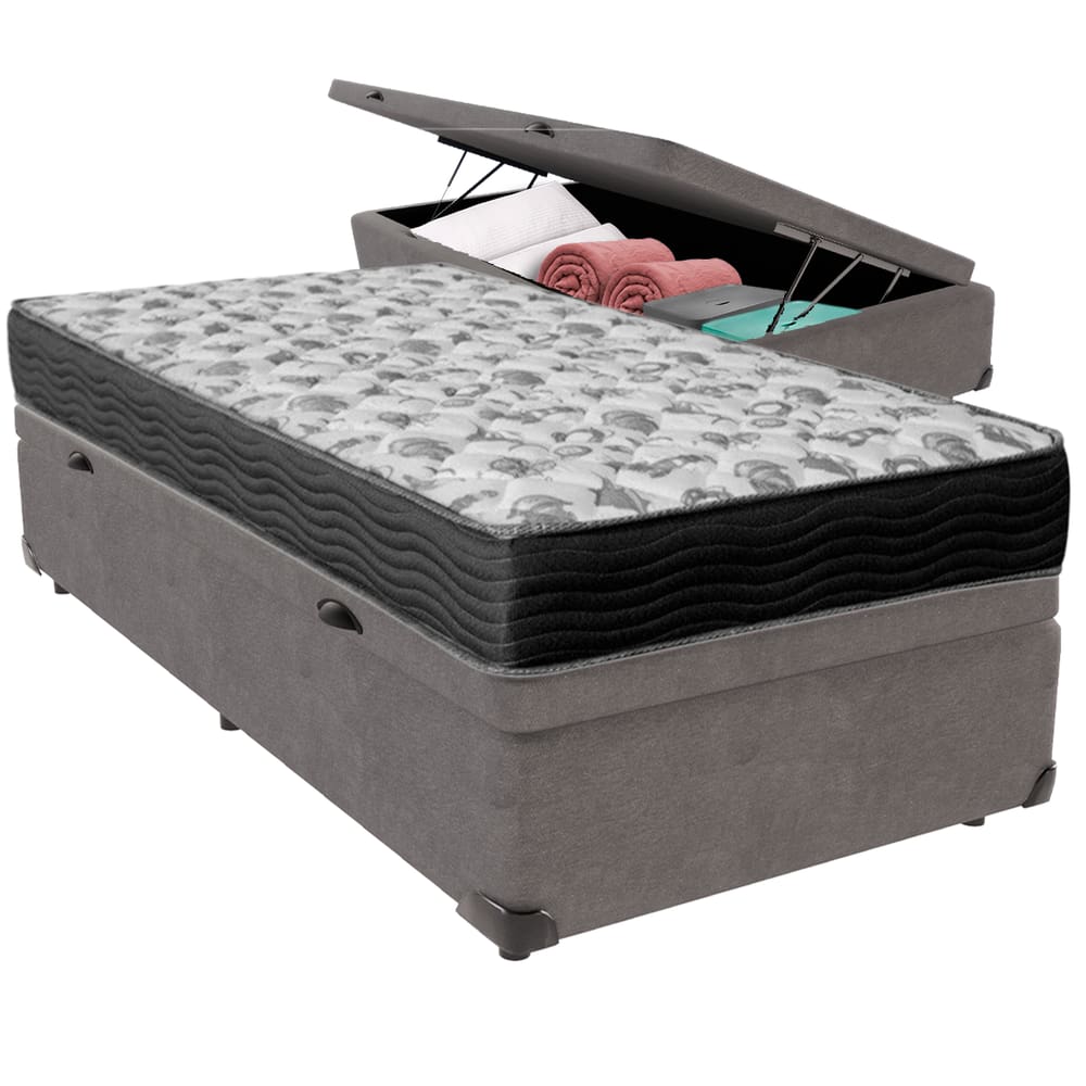 Cama Box Baú e Colchão ISO100 Espuma D33 Solteiro Ortobom