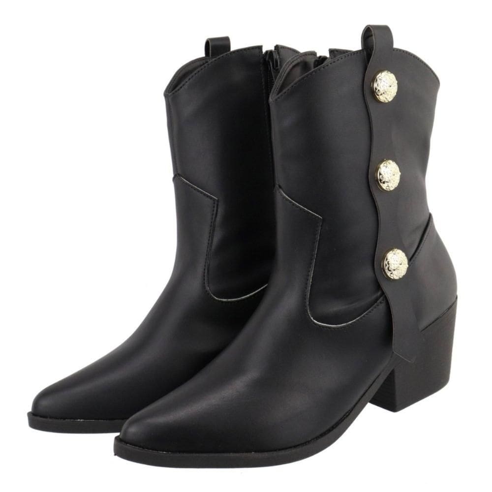 Bota Feminina Texana Cano Baixo Salto Grosso Broche Lateral
