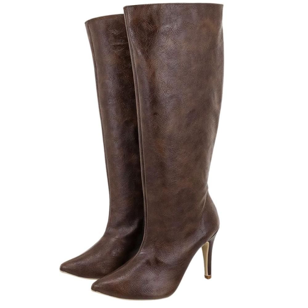 Bota Feminina Salto Fino Cano Alto Lisa Confortável