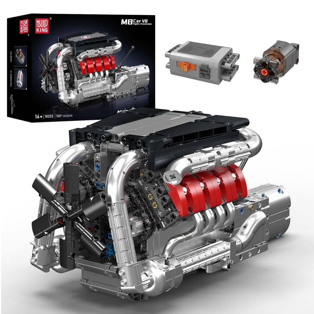 Kit de blocos de construção Mold King 10203 V8 Motor modelo 1169 unidades