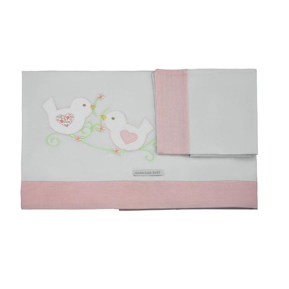Lençol de Berço 3 peças Passarinho Rosa