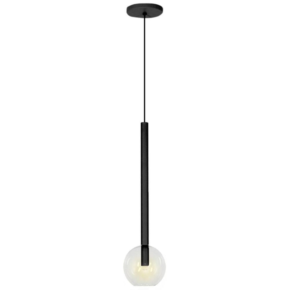 Pendente De Teto Luminária Tubo Globo Vidro 14Cm Preto
