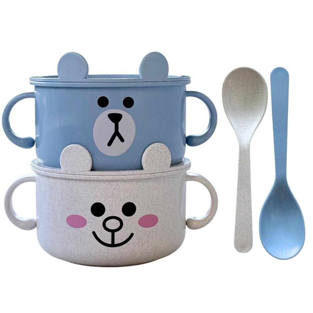 Taças inquebráveis SnugglyBites para bebês e crianças pequenas com colher azul