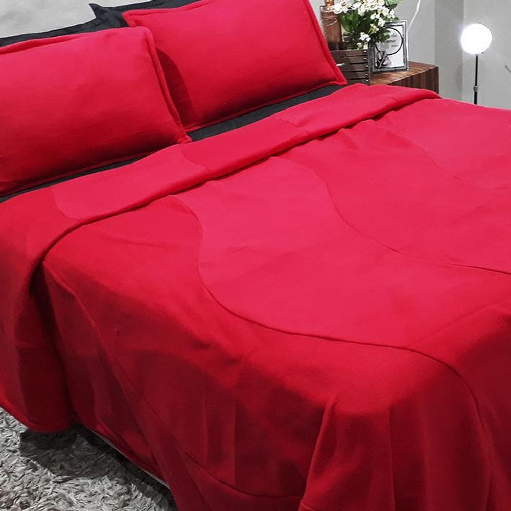 Cobertor Casal Queen Duplo Soft Mais Duas Fronhas Vermelho