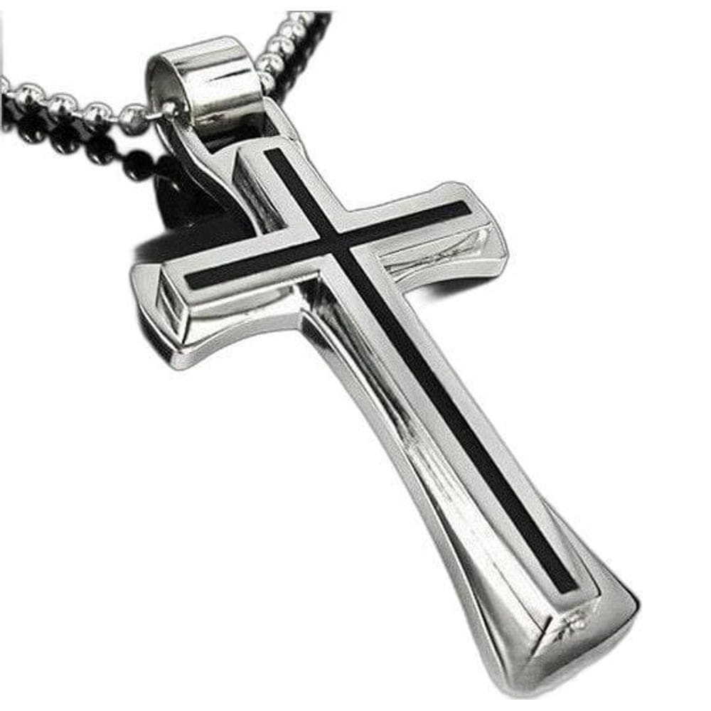 Pingente Masculino Esmaltado Preto Em Aço Inox