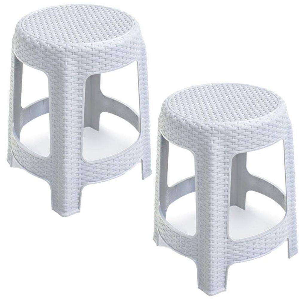 2 Banqueta Plástica Rattan P/Lanchonete Bar Até 70Kg Branca