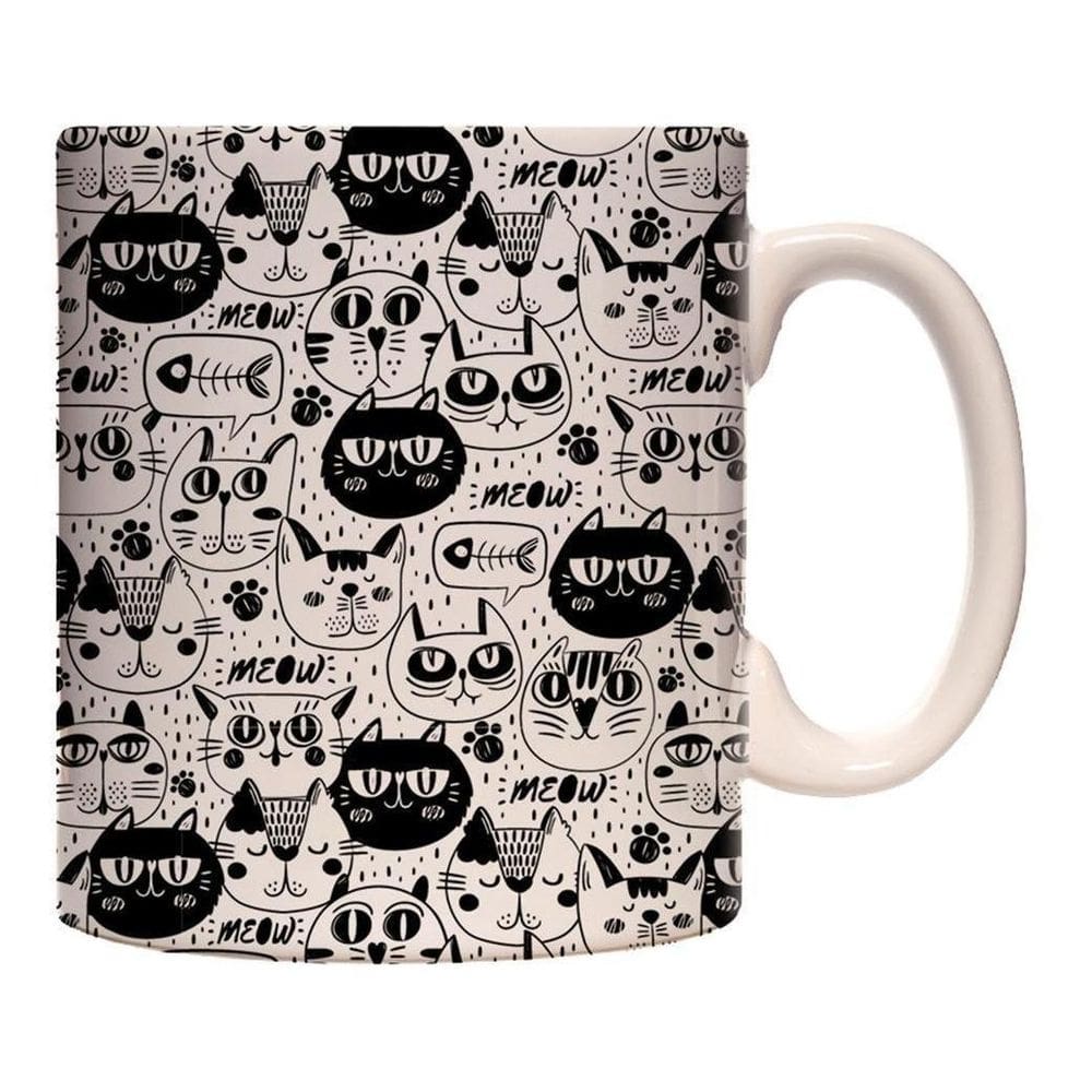 Caneca Gatinhos Doodle - Caneca De Porcelana Estampa Gato