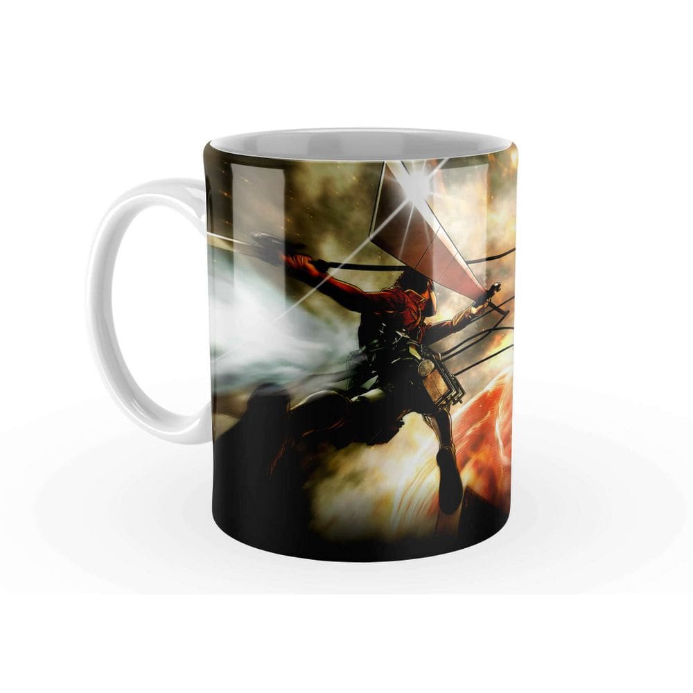 Caneca Attack On Titan Luta 325 Ml Interior E Alça Branca