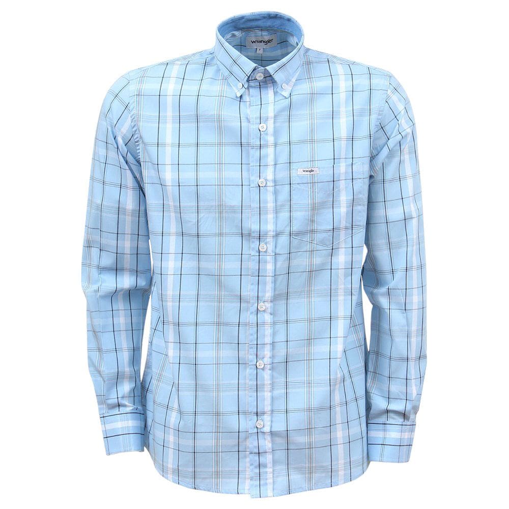 Camisa Masculina Xadrez Azul Manga Longa Wrangler 37783
