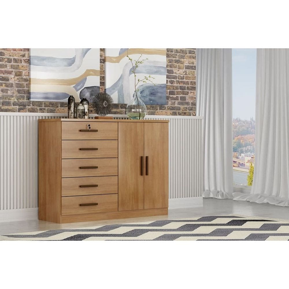 Cômoda para Quarto com Sapateira 5 Gavetas - Seul-Cumaru - Móveis Novo Horizonte