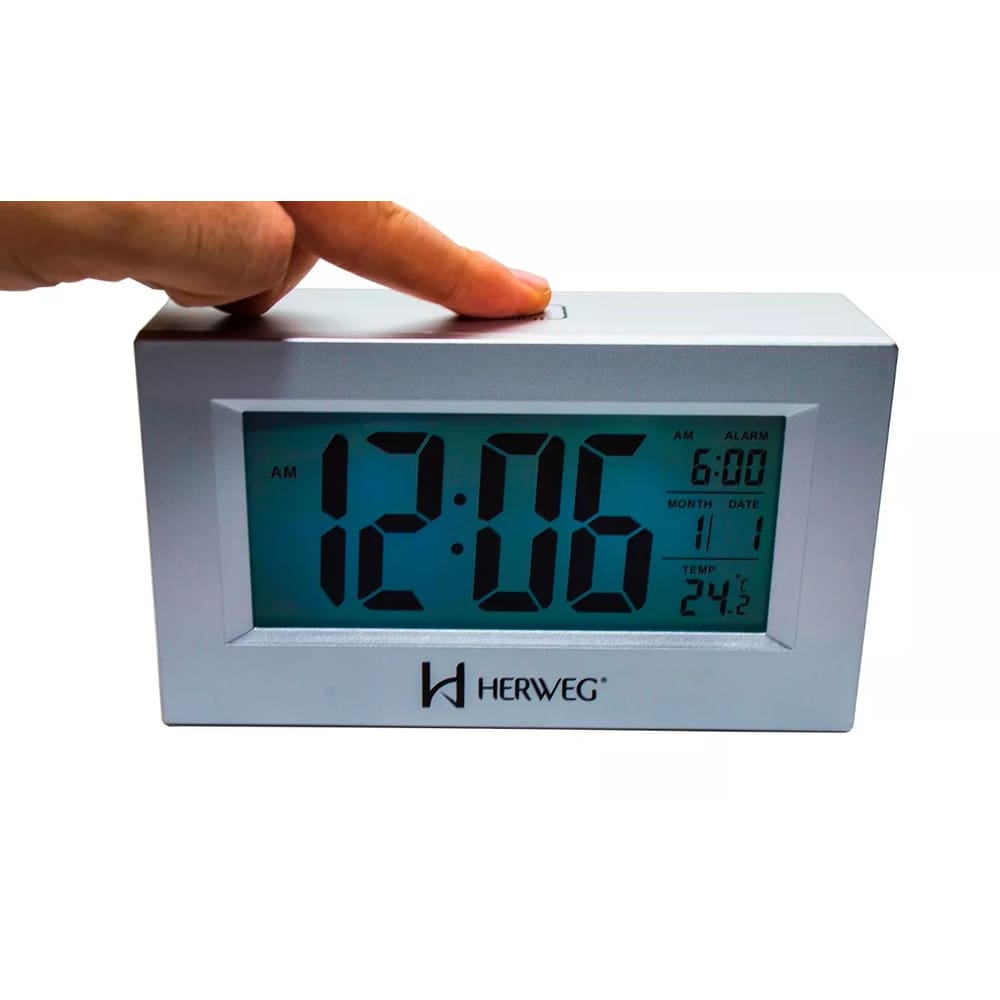 Relógio 2972 Despertador Digital Prata Luz Led Sensor Herweg