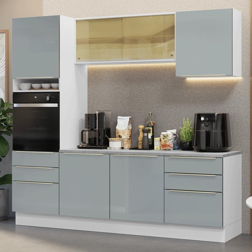 Armário de Cozinha Completa 240cm Branco/Cinza Lux Madesa 08