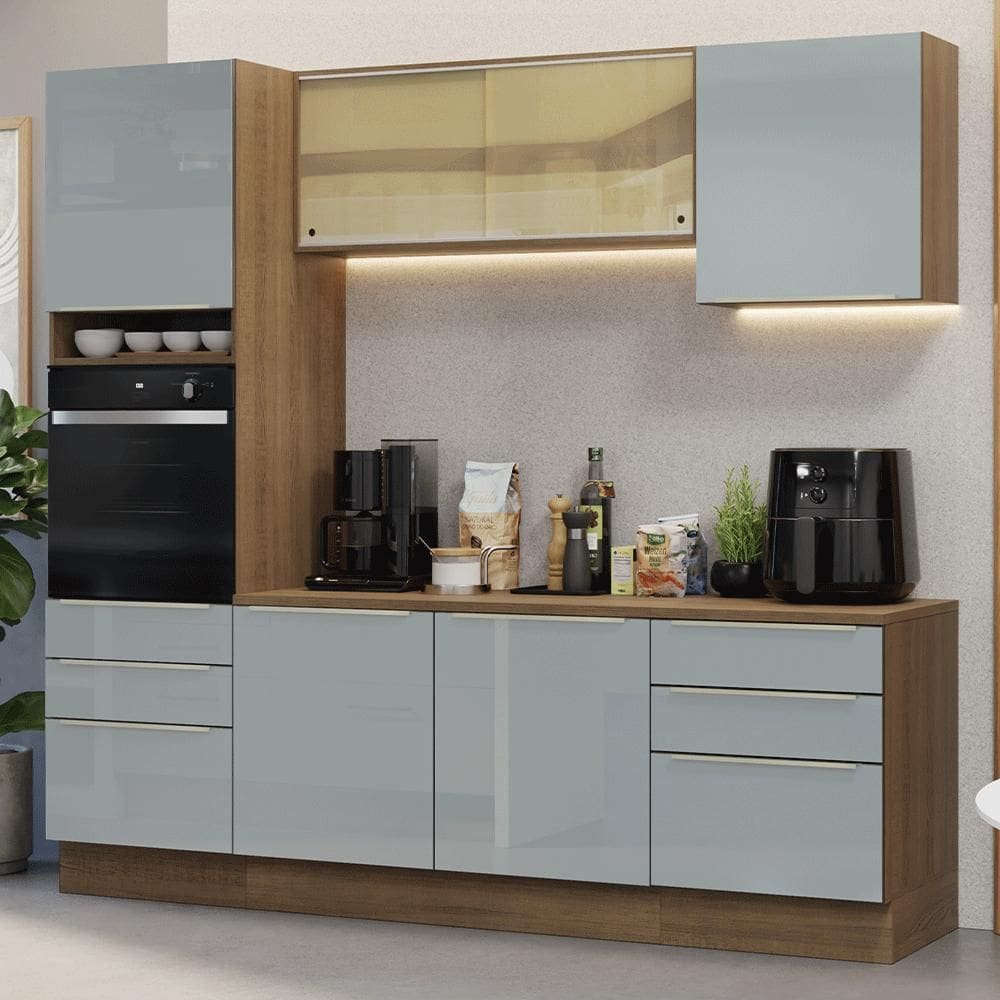 Armário de Cozinha Completa 240cm Rustic/Cinza Lux Madesa 08