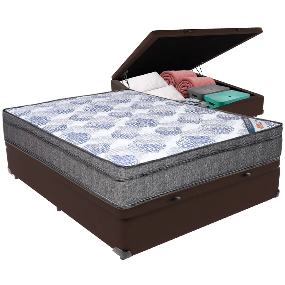 Cama Box Casal com Baú Marrom Ortobom ISO