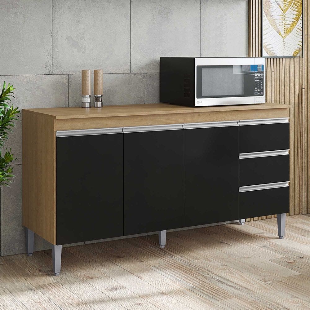 Balcão de Pia Andréia 150cm com Tampo Amêndoa Preto AJL Móveis