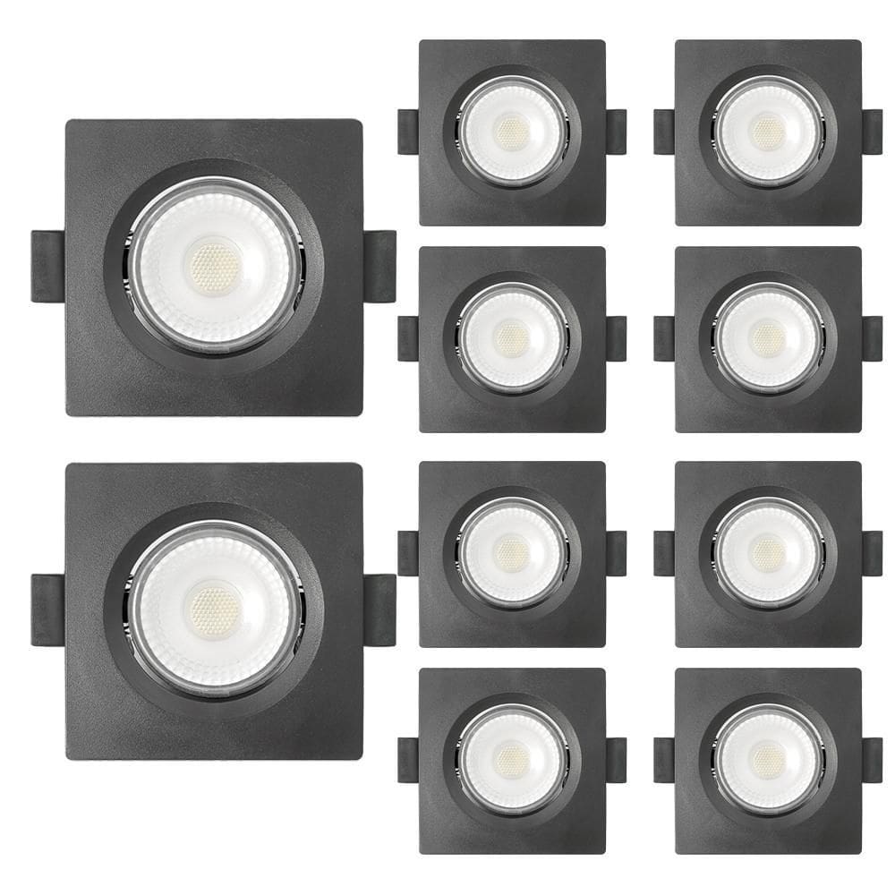 10 Spot De Led Embutir Mr16 Quadrado 6W Preto Bivolt 3000K