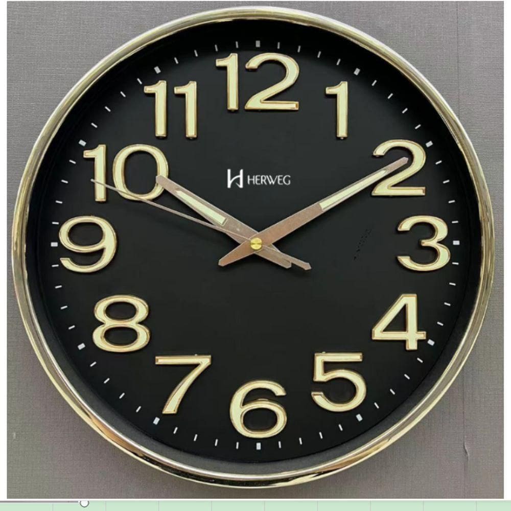 Relógio Parede Herweg Silencioso Ponteiros Luminosos 4609 Preto - Preto