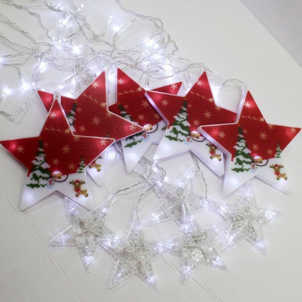 Varal Pisca Leds Decoração Estrelas Noel Natal Branco De 3m