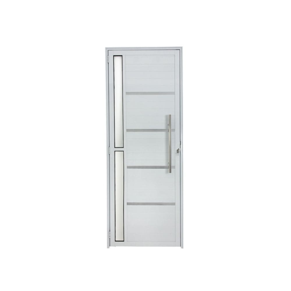 Porta Lambril c/friso 2,10x90 lado DIREITO L-25 no alum. branco c/puxador redondo e vidro lateral