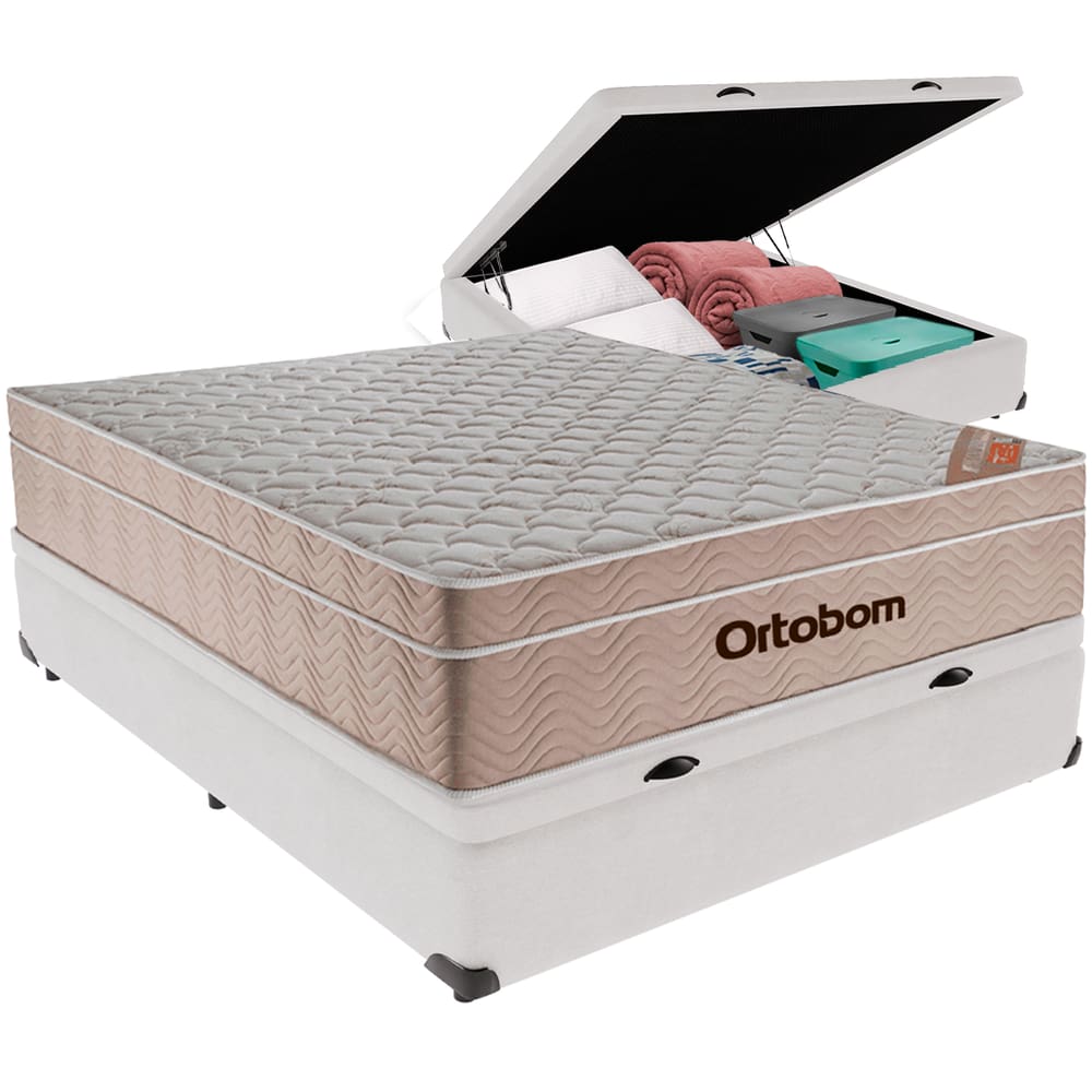 Cama Baú Branco Colchão Airtech Spring Viúvo Ortobom