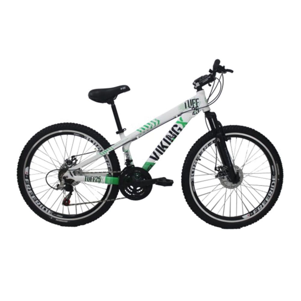 Bicicleta Vikingx TUFF25/30 Xwide Aro 26 Freio a Disco 21 Velocidades Cambios Shimano Branco verde