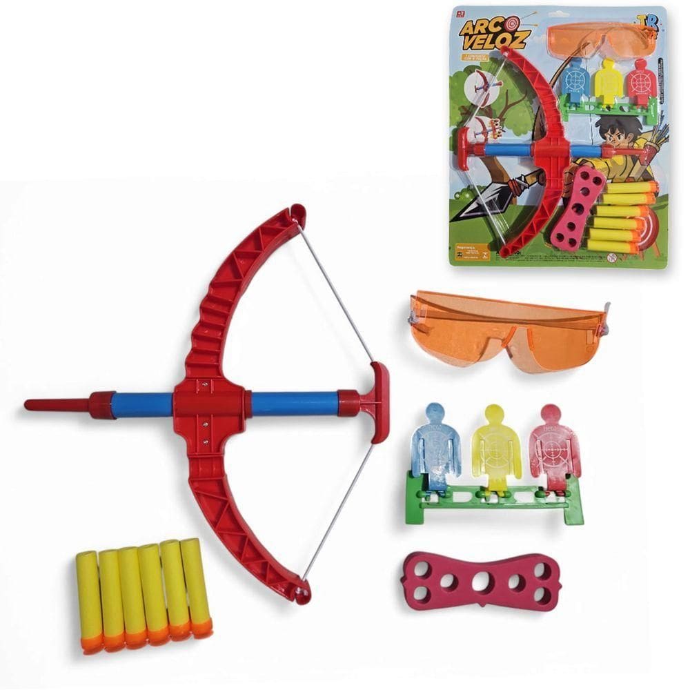 Arco E Flecha Infantil Fixo Projeteis Alvo E óculos Jr0803