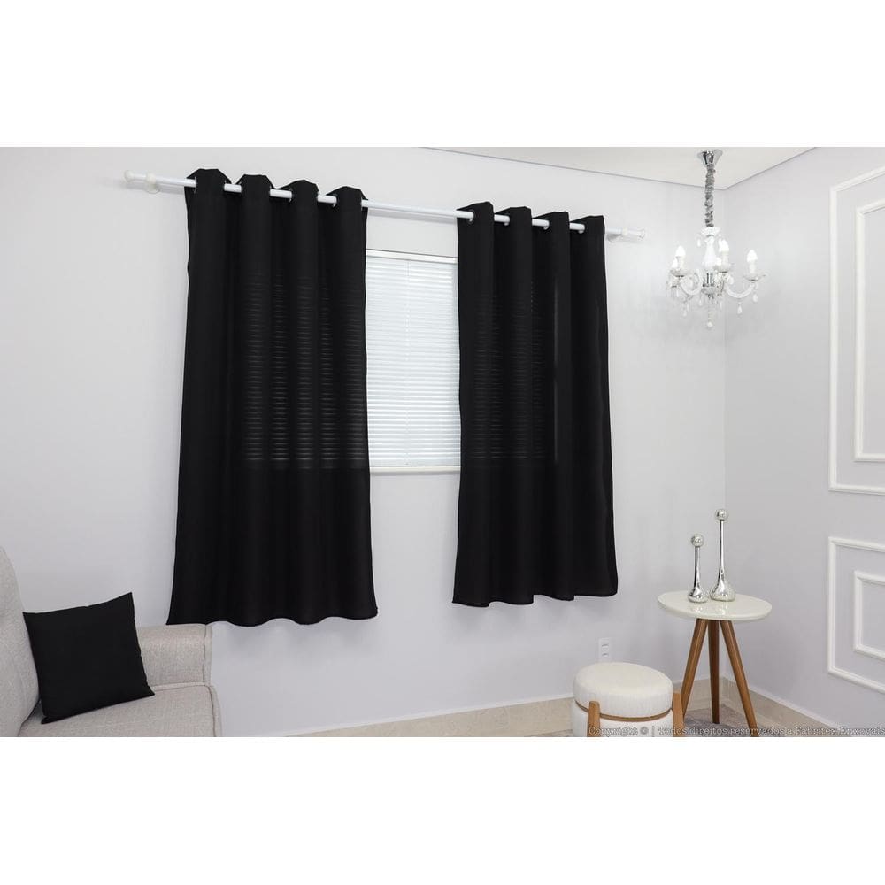 Cortina Lana Preta Oxford 300X180 Para Sala/Quarto
