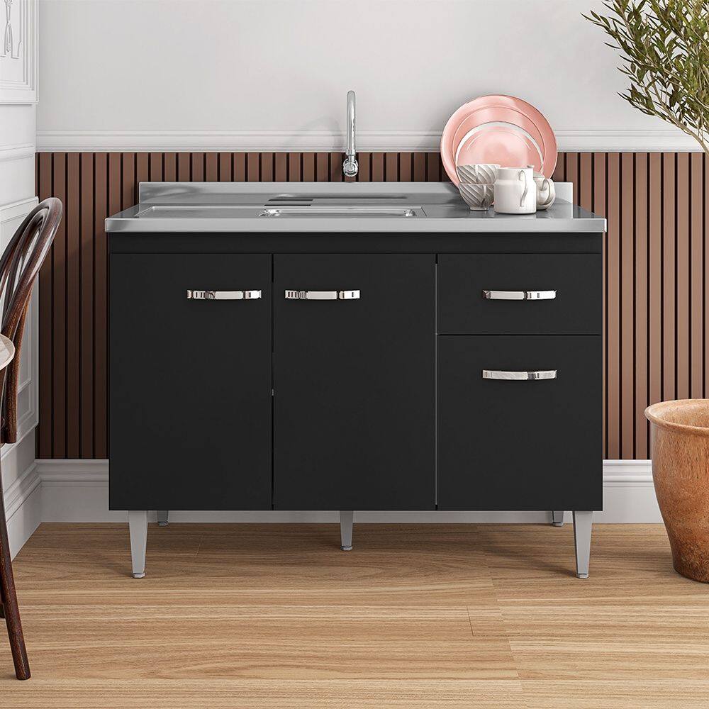 Balcão de Pia Gabriela 120cm Preto AJL Móveis
