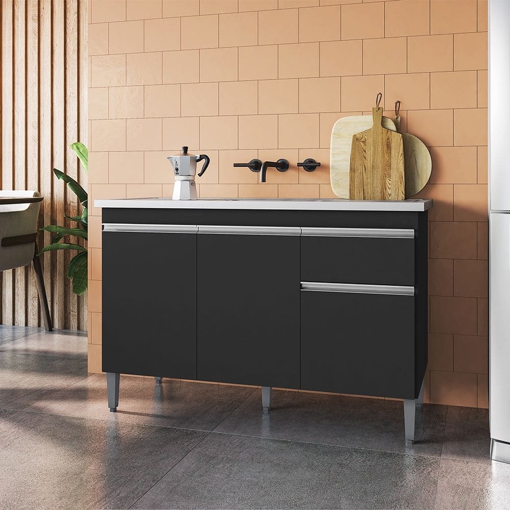 Balcão de Pia Tatiane 120cm Preto AJL Móveis