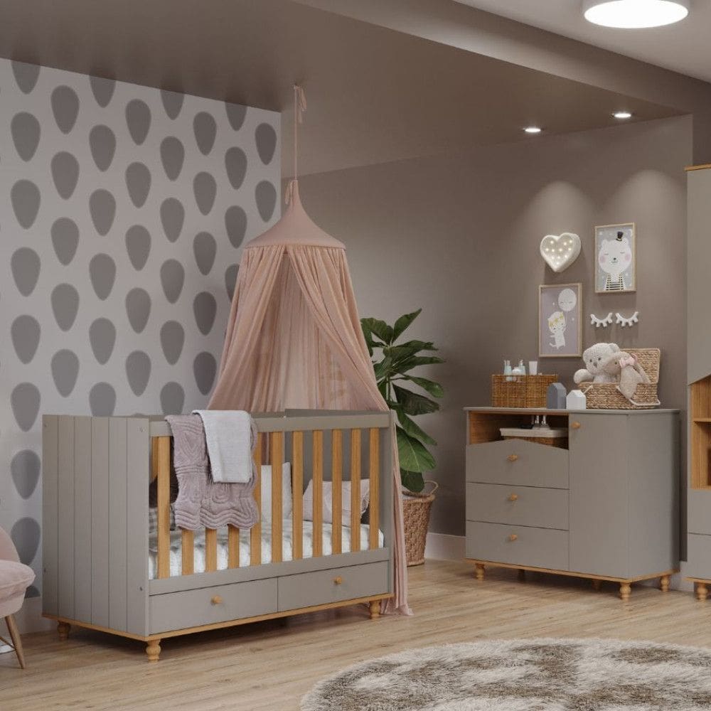 Quarto Bebê Berço e Cômoda 1 Porta 3 Gavetas Casinha Permobili
