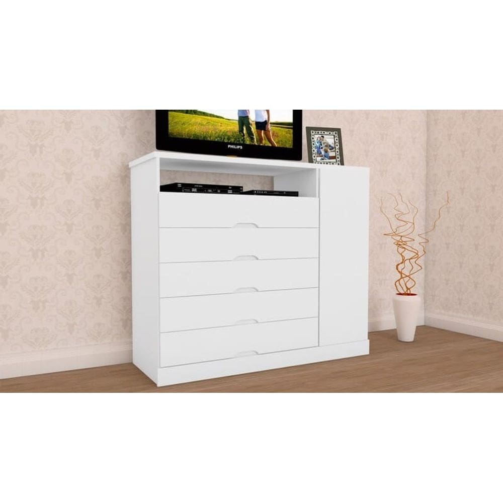 Cômoda com Sapateira 5 Gavetas - Portugal-Branco- Made Marcs