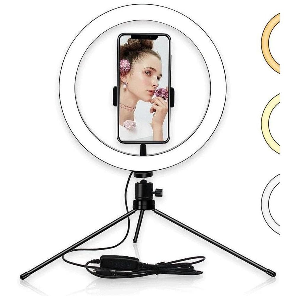 Iluminador Ring Light 10 Polegadas 26Cm Com Tripé De Mesa