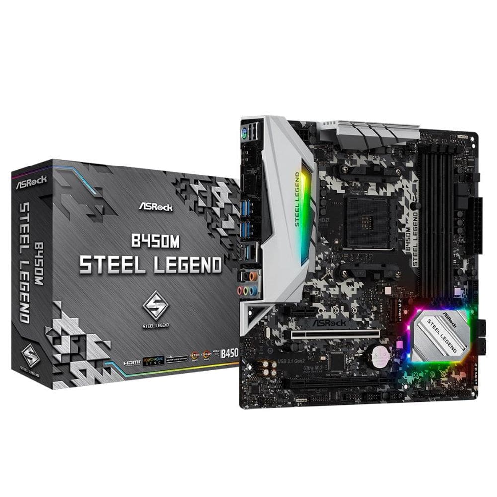 Placa Mae ASROCK B450M Steel Legend AM4 / USB 3.1/ TYPE-COM Displayport, HDMI