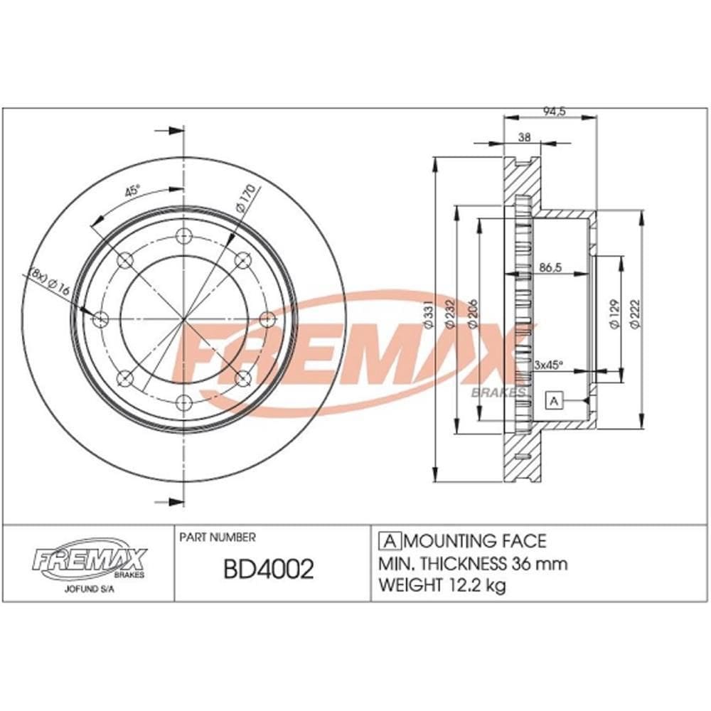 Disco De Freio Ventilado Dianteiro Fremax / F-4000 - BD4002