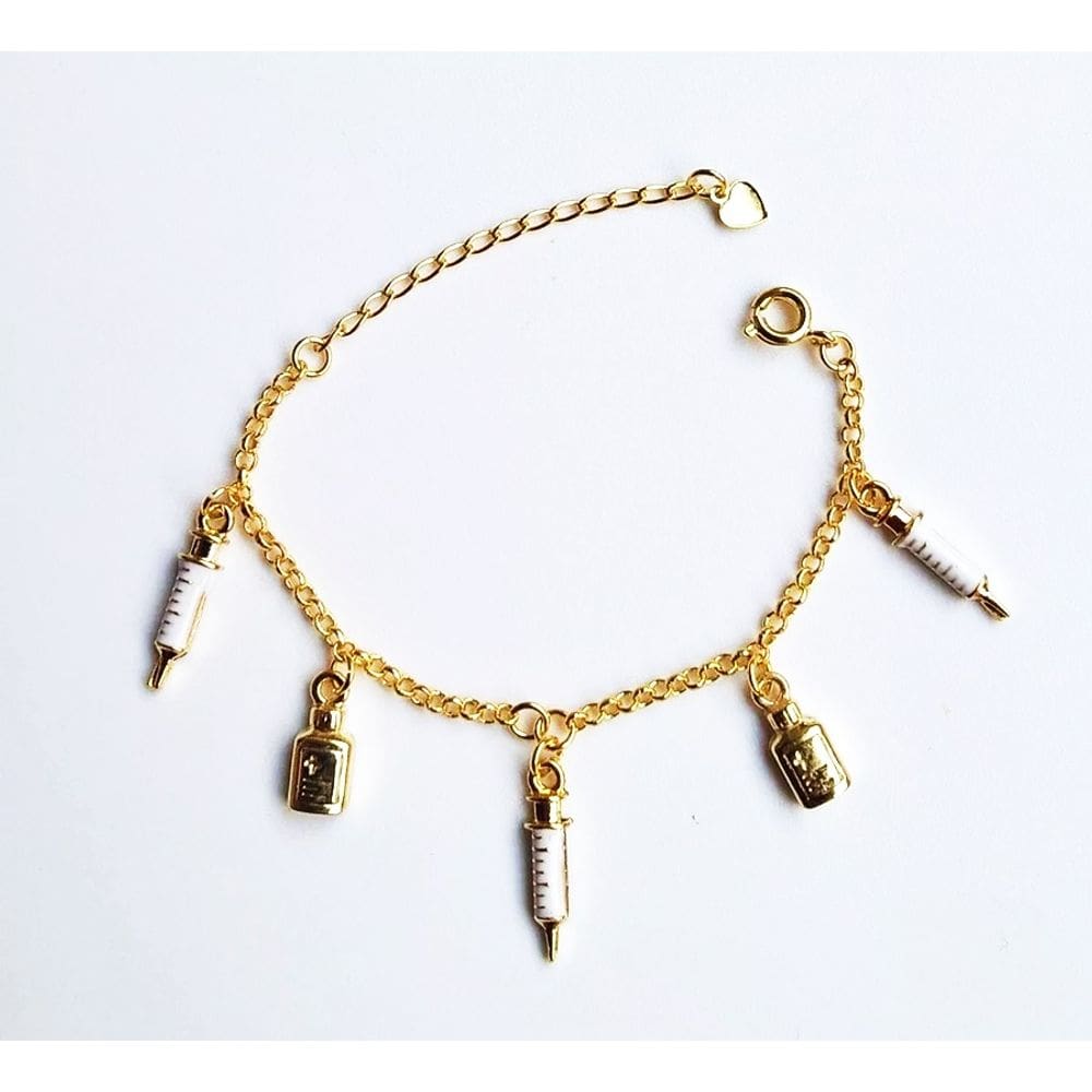 Pulseira Enfermeira Enfermagem Remédio Folheado Ouro 18k