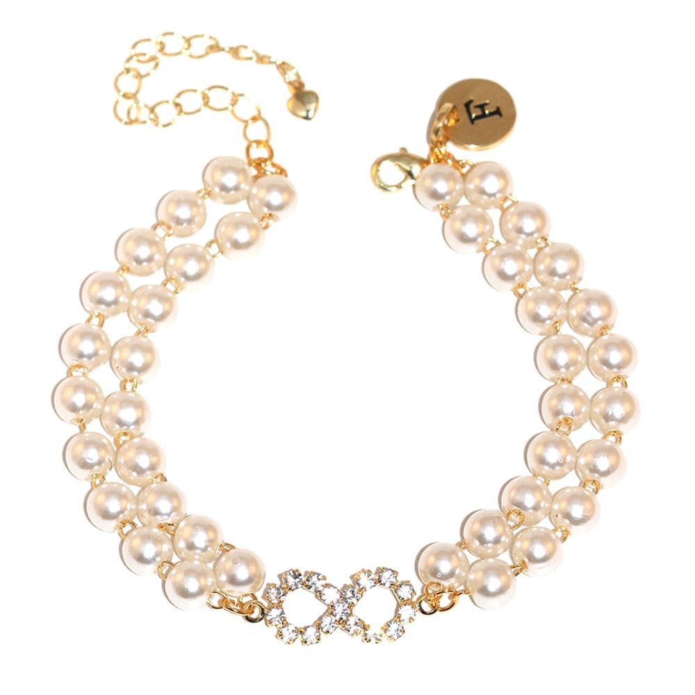 Pulseira Infinito Perola Inicial Lembrancinha Folheado 18k