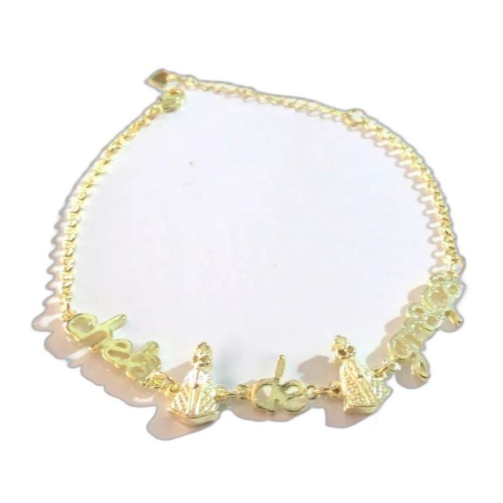 Pulseira Ave Maria Mãezinha do Céu Folheado Ouro 18k