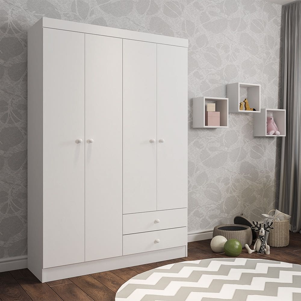 Guarda Roupa Roupeiro 4 Portas Infantil Louise Branco AJL Móveis