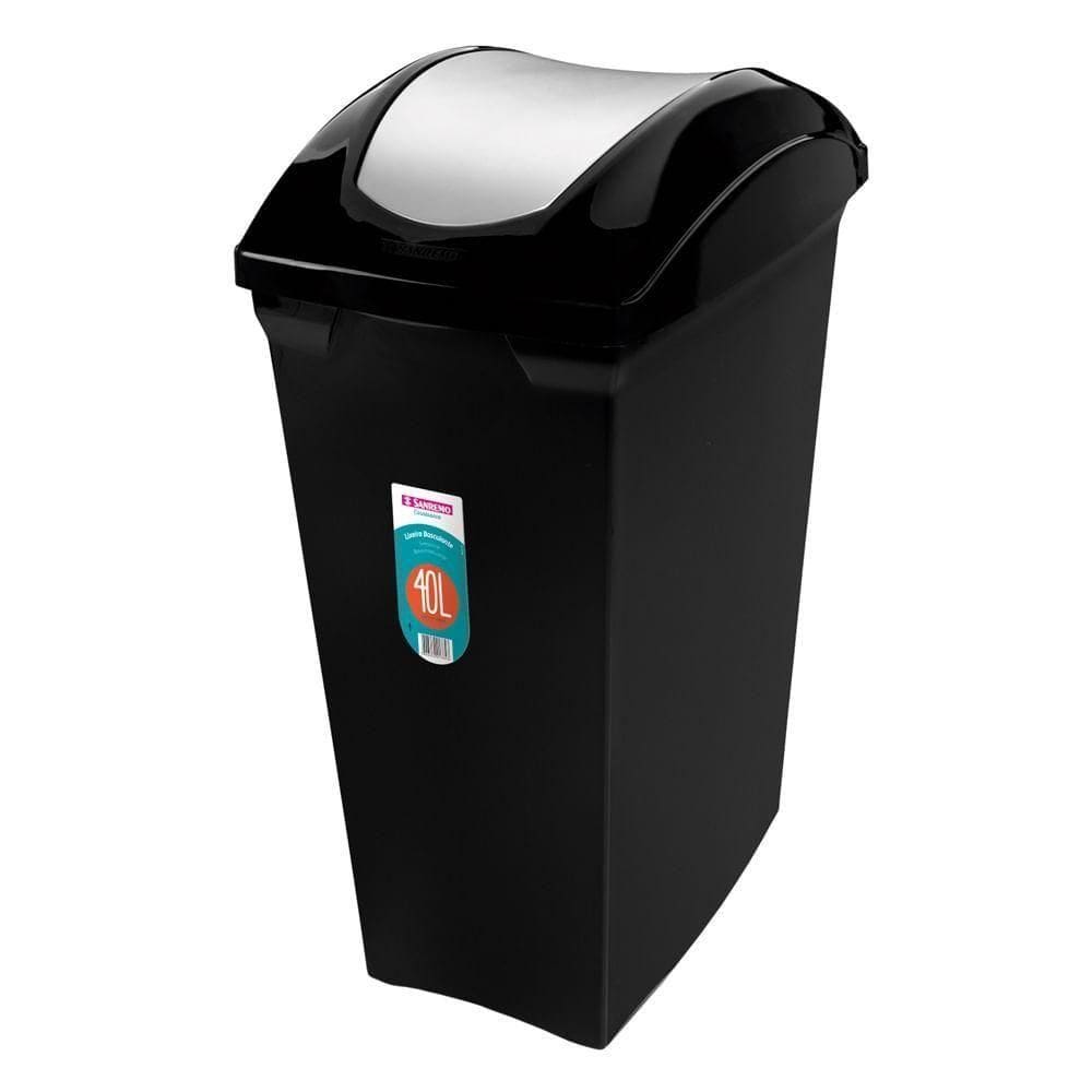 Lixeira Plástica Com Tampa Basculante Preta/prata 40l Casablanca Sanremo