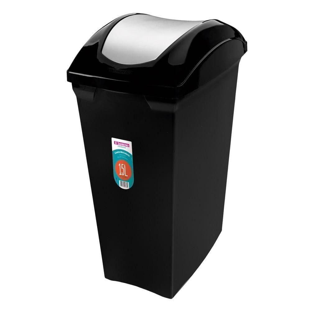 Lixeira Plástica Com Tampa Basculante Preta 15l Sanremo