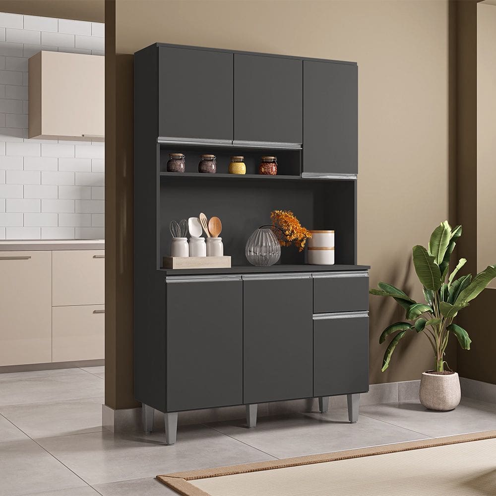 Cozinha Compacta Márcia 105cm Cinza AJL Móveis