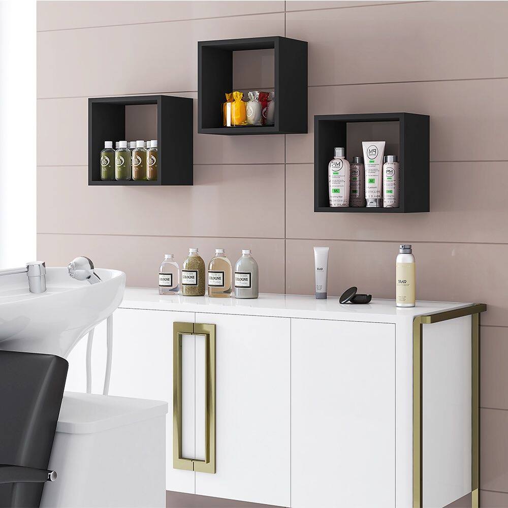 Kit com 3 Nichos Preto AJL Móveis